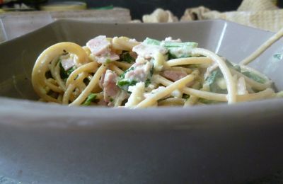 Spaghettis jambon-chèvre-épinards