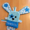 Doudou plat lapin bleu blanc - personnalisé