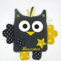 doudou hibou gris jaune