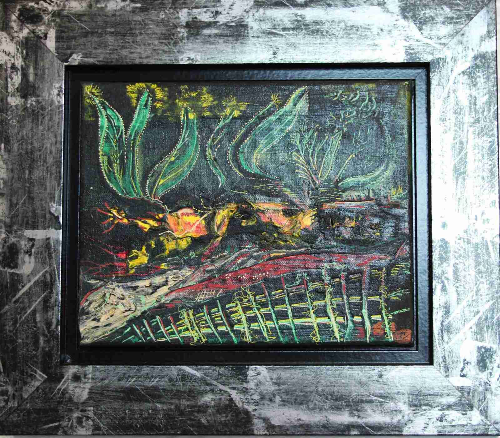  Le potager de Noémie » N°224 20.3 X 25.4 cm Acryl 2022 – cadre argenté,