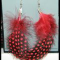 Boucles d'Oreilles Plumes rouge/noire