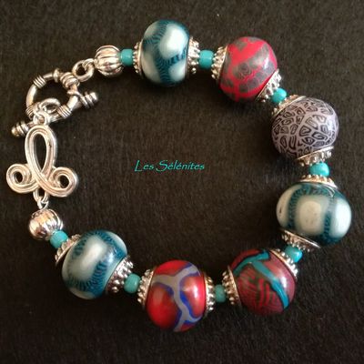 Bracelet de perles fimo turquoise et rouge ...