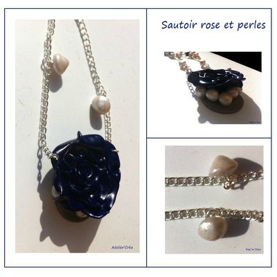 Sautoir rose et perles