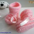 tutoriel tricot bb, chaussons roses, laine layette