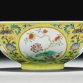 A yellow-ground famille-rose 'medallion' bowl, Daoguang seal mark and period - Sotheby's