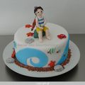 Gâteau pour un enfant pêcheur, deco en pâte à sucre.