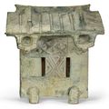 A green glazed pottery model of a building, Han dynasty (206 BC-AD 220)