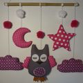 Mobile hibou rose et violet