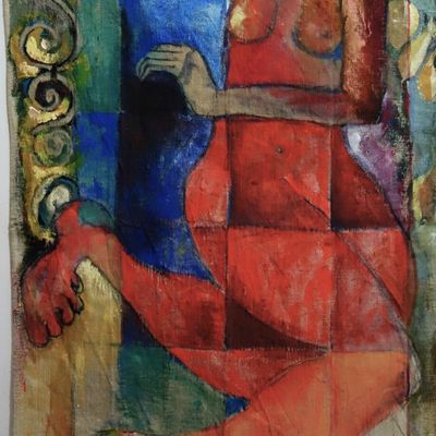 Novembre 2016 Acrylique sur torchon ancien en lin