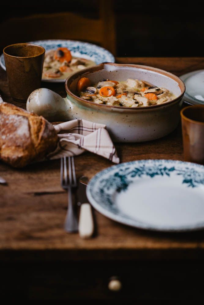 plat réconfortant, plat en sauce, carottes, recette hiver, champignons, facile, crème faiche, noix de muscade