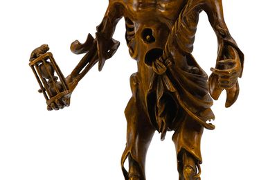 A carved boxwood memento mori skeleton, Southern Germany, 17th century