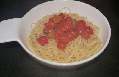 Spaghetti aux tomates cerise et piment d'Espelette