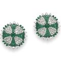 A pair of emerald and diamond ear clips, by Jar 