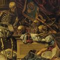 Carstian Luyckx, Memento Mori still life with musical instruments, books, sheet music, skeleton, skull and armour