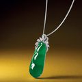 Jadeite 'peapod' and diamond pendent necklace