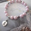 Bracelet femme - Perles poudrées Swarovski roste pastel - Smiley en plaqué argent - Breloque la cause combat contre le cancer