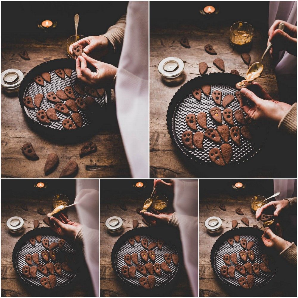 biscuits fantomes, halloween, biscuits au chocolat, facile, beurre de cacahuètes, pâte à tartiner, confiture