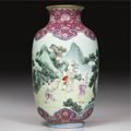 An impressive and rare 'famille-rose' 'Boys at play' lantern-shaped vase, Qianlong iron-red seal mark and period (1736-1795)