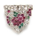 An art deco tutti frutti diamond and gem-set clip brooch, French, Cartier, circa 1925