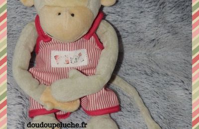 Doudou singe POPI ajena par Nounours, gris rouge, doudoupeluche.fr