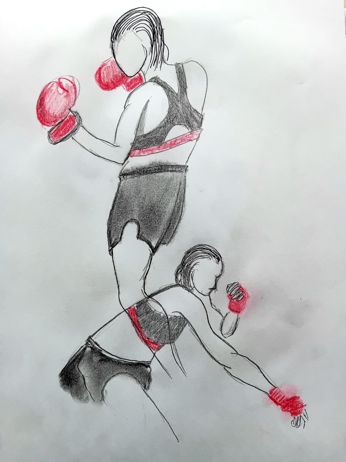 Dessin modèle vivant féminin. Croquis au crayon, fusain. 