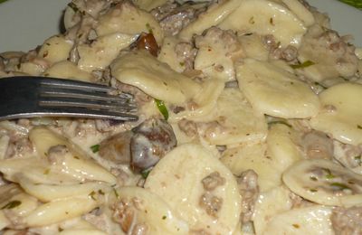 Stracinati (pâtes) aux champignons forestiers et à la viande