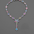 Multicolor sapphire diamond and gold necklace