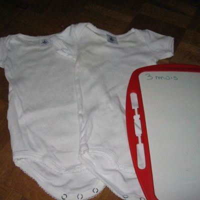 2 bodys petit bateau blanc m. courtes t 3 mois