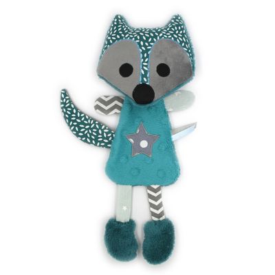 Doudou renard bleu gris en minky et coton