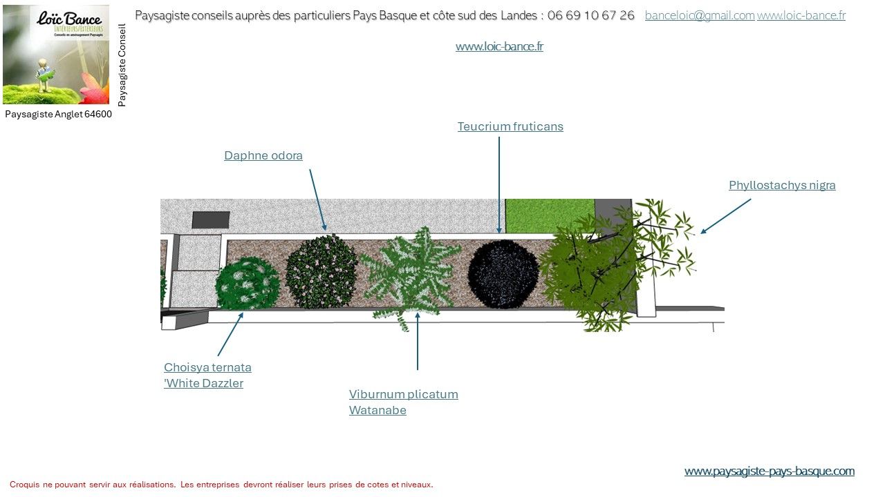 Paysagiste Anglet, Paysagiste conseils aux particuliers, légende des végétaux proposés.
