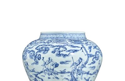 A blue and white 'Eight Drunken Immortals' jar, Ming dynasty