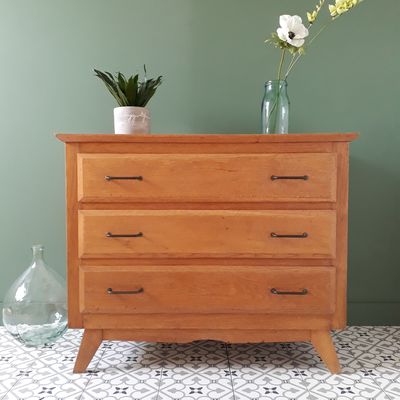 COMMODE CHÊNE MASSIF ANNEES 50