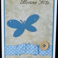 Carte "Bonne fête" douce et tendre avec papillon et ruban plissé