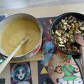 Tofu, champignons et poivrons verts avec polenta crémeuse! 