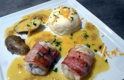 Tournedos de lotte au lard fumé, bière de garde et mimolette