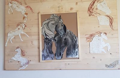 mes dessins: chevaux et calligramme "le cheval" de Victor Hugo 