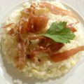 Risotto au reblochon et croustilles de jambon