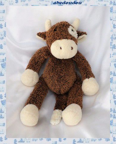 Doudou Peluche Vache Marron Ecru Ajena 35 cm