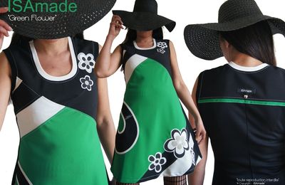 Optez ce Printemps 2017 pour une Robe verte d’esprit Seventies à rayure ornée de Fleurs 70’s.