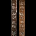 Deux sentences parallèles en bois naturel à décor marqueté de nacre, Tonkin, Nam Dinh (Vietnam), vers 1900