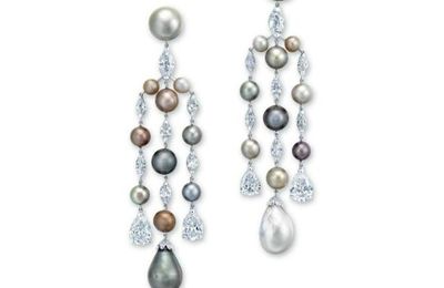 An elegant pair of natural pearl and diamond ear pendants, by G