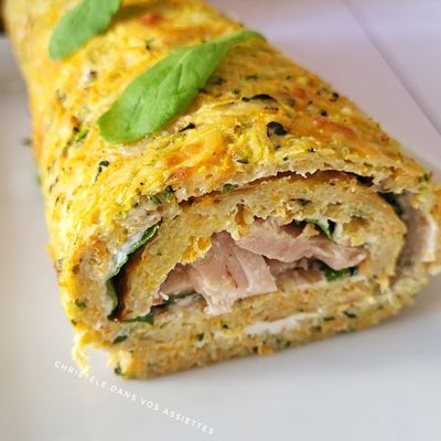 Roulé aux 3 légumes , roquette ,concombre et poulet  