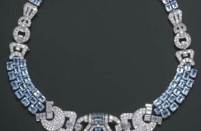 A fine Art Deco diamond and aquamarine Necklace-Tiara by Lacloche Frères