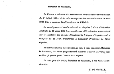 Algérie indépendante dés le 3 juillet 1962