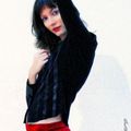 M01 - Chemise velours noir et jupe rouge