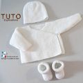 TUTO tricot bb BOUTIQUE bebe modele layette bébé et patron a tricoter Explications brassière, bonnet, bloomer, chaussons