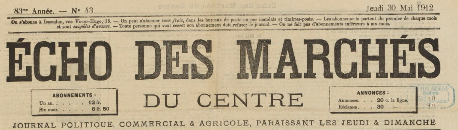 Gallica BNF – Echo des Marchés du Centre 30/05/1912