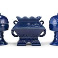 An Imperial blue-glazed ritual altar set for the Temple of Heaven, Qianlong seal marks and of the period