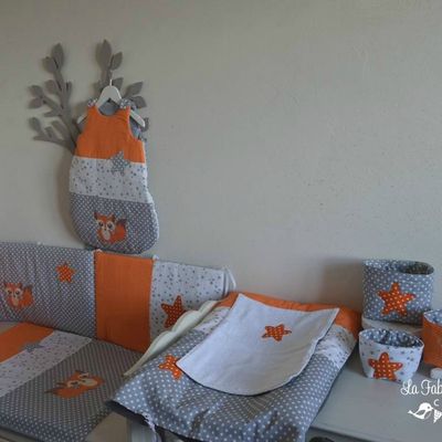 ***Collection*** Linge lit et décoration bébé renard gris blanc orange