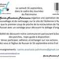 Organisation de la journée du patrimoine du 16 septembre à Sainte-Anastasie